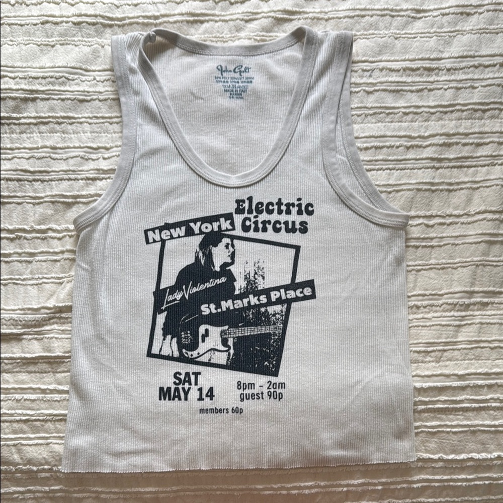 White Graphic Tank Top- Brandy Melville